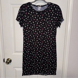 Allysse Floral Print Short Sleeve Dress Black 1X